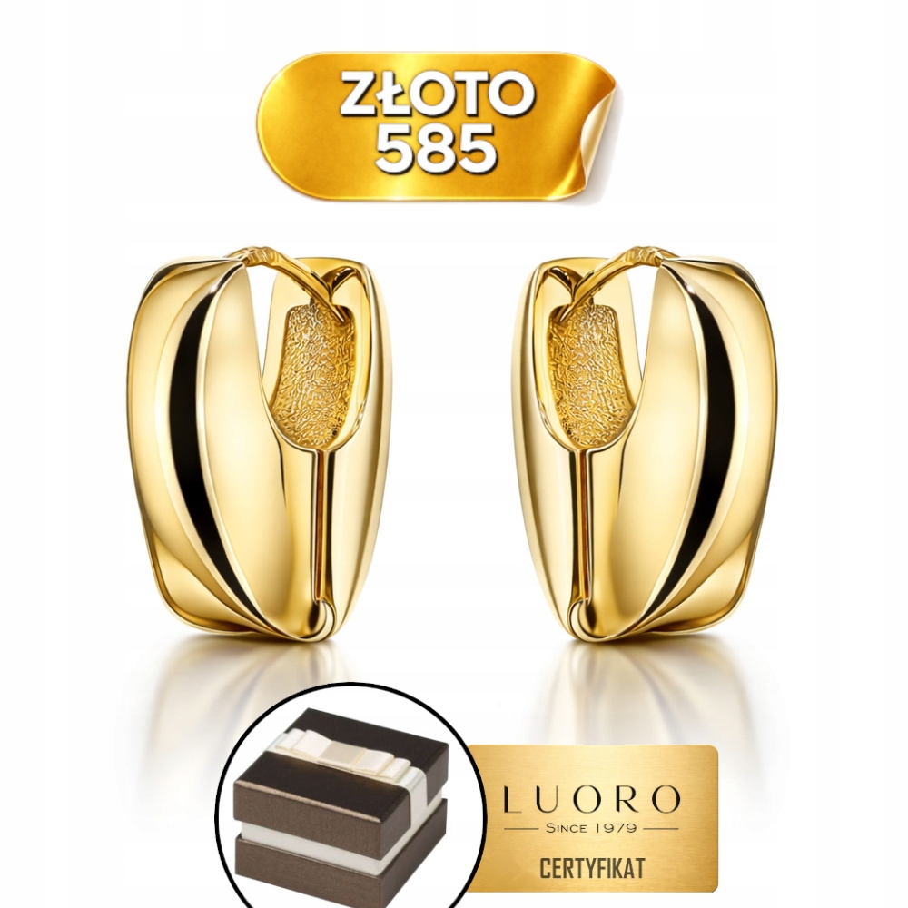 Náušnice Zlaté 585 14K Obdélníky Jemně Zaoblené 16X13 MM Angličtina