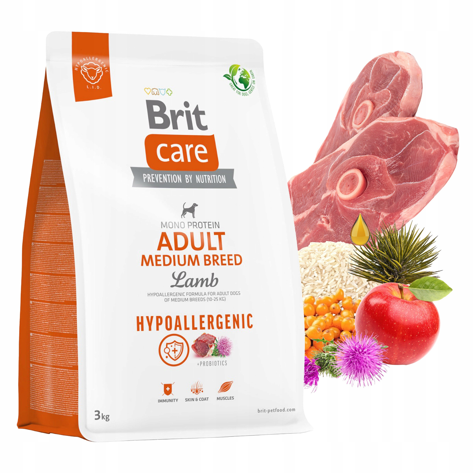 Krmivo pro psy Brit Care Hypoallergenic Adult Medium Jehněčí 3 kg