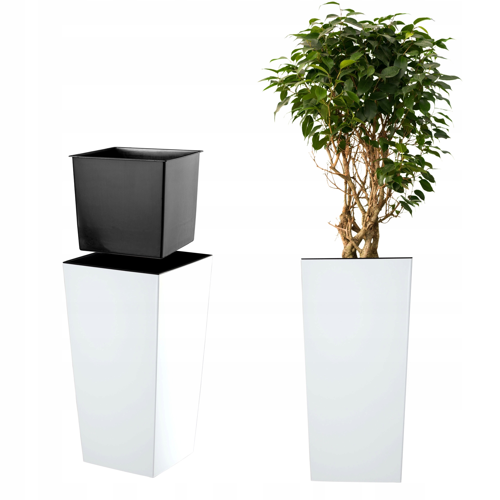 Doniczka Donica Z Wkładem 68cm Ogrodowa Kwietnik Wysoka Biała Połysk