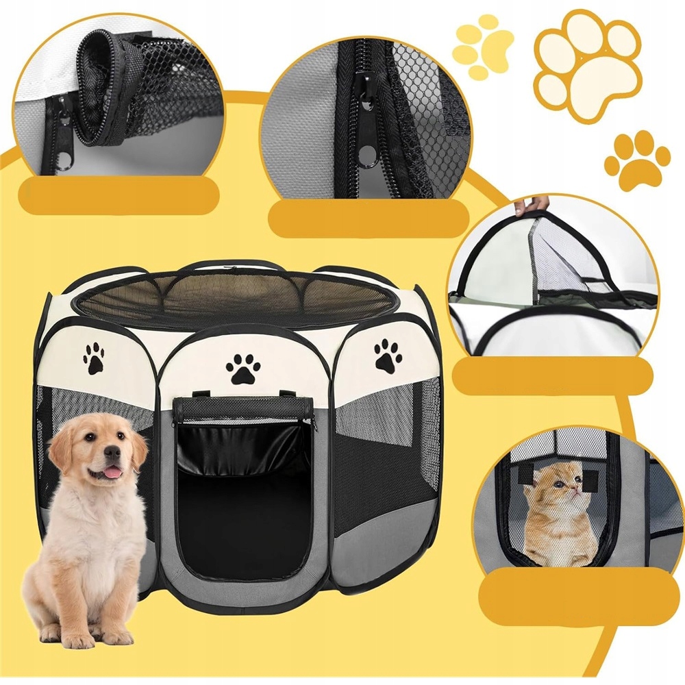 Levně Skládací Kotec Pro Kočky Psa Šedá Tkanina Oxford Přenosná Pro Domácnost I Exteriér