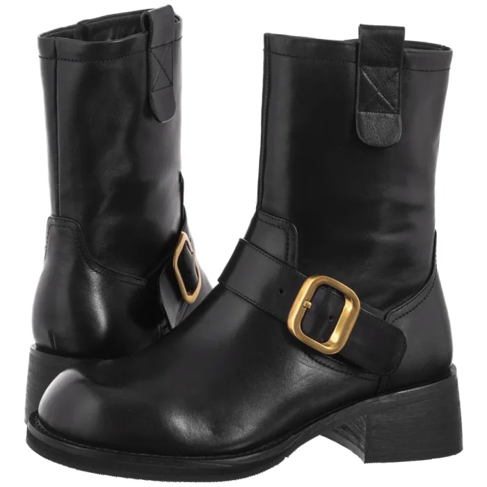 Dámské kožené Kotníkové Boty na podpatku Venezia černé V440-00790 černé