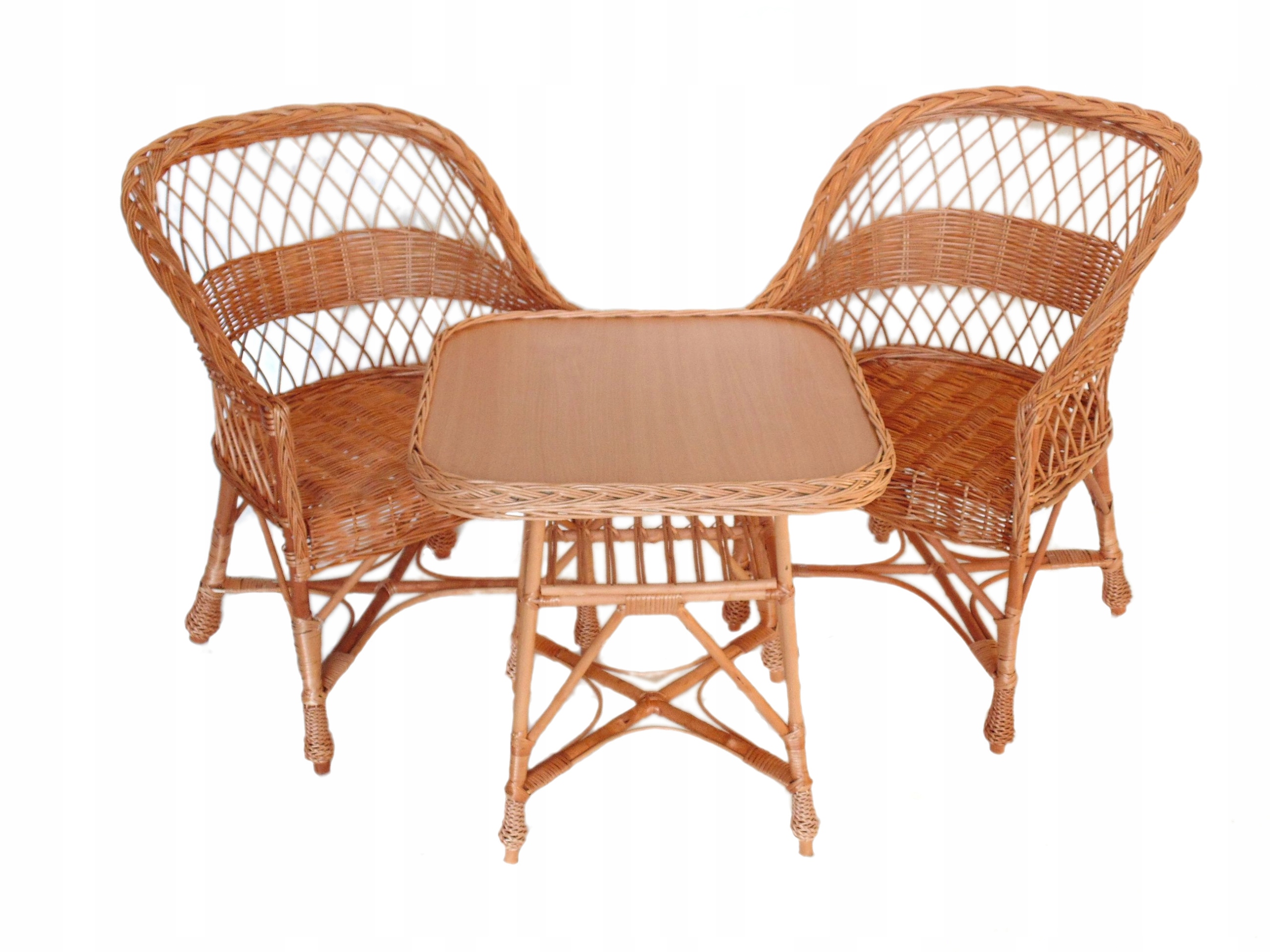 KOMPLET Z WIKLINY 2x 'REGAN' PEŁNY STOLIK KWADRAT