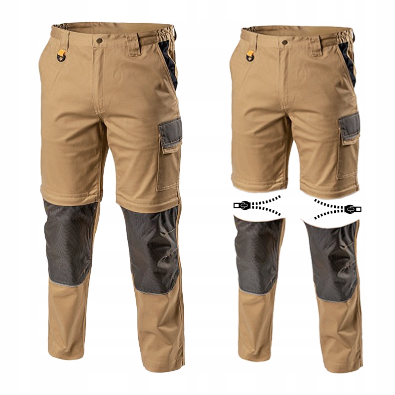 Spodnie Robocze Bojówki Odpinane Nogawki Krótkie Spodenki Elastyczne Bawełn