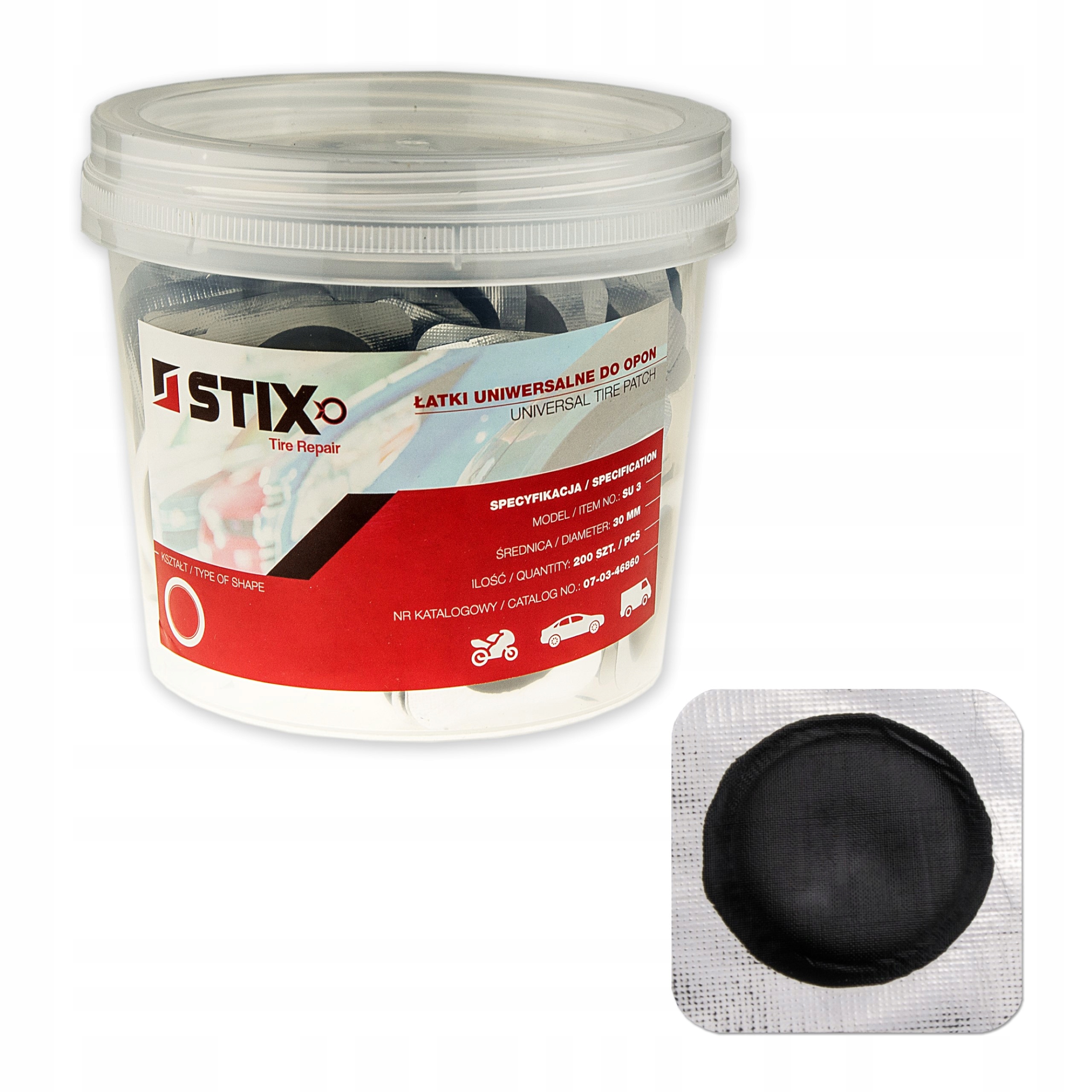 Univerzální Záplata Na Opravu Radiálních Pneumatik 30 MM Stix 200 Ks
