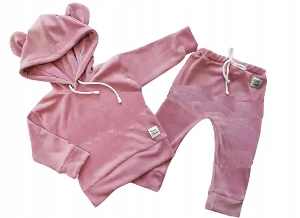 Dres welurowy miś różowy rozmiar 80