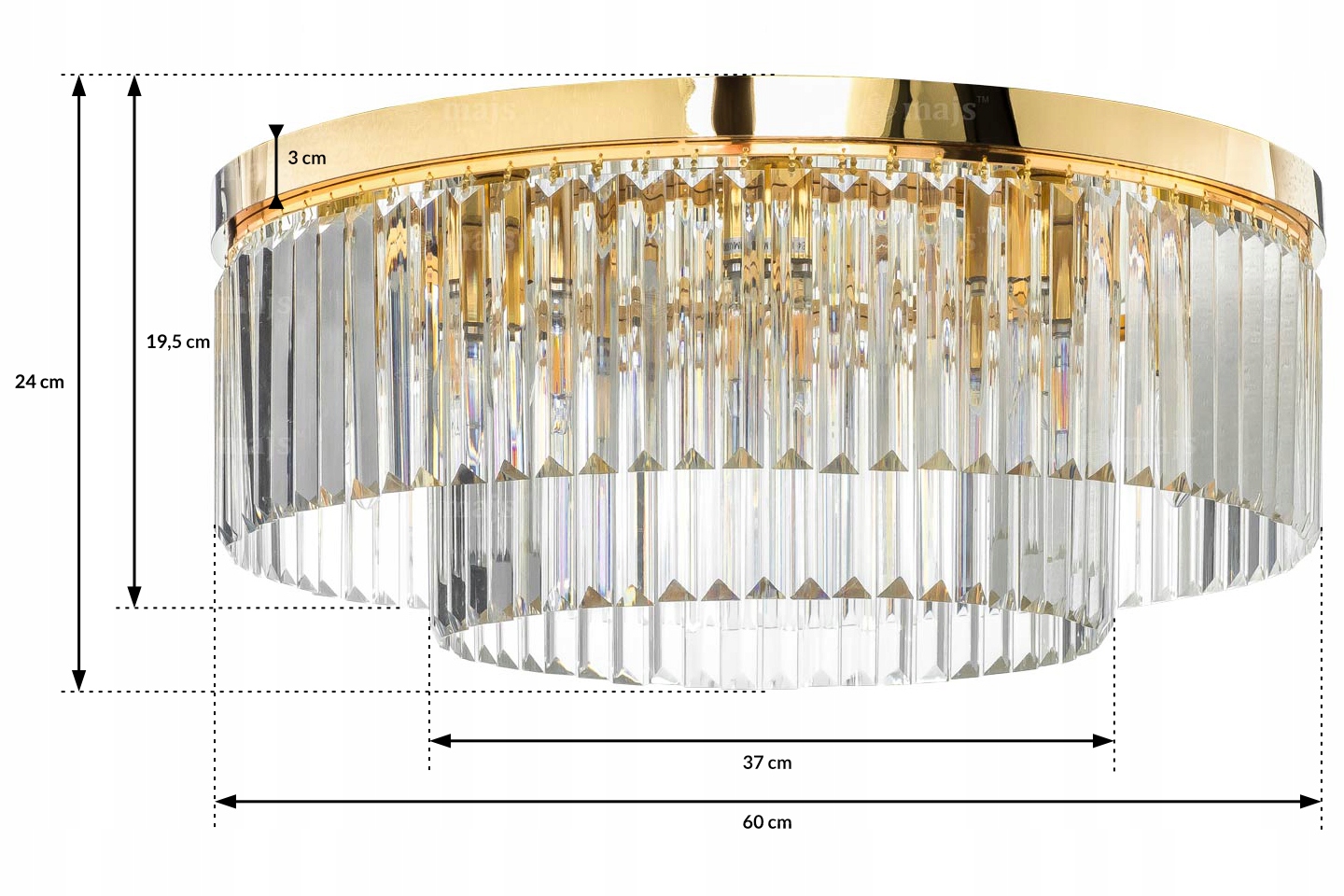 LUKSUSOWY SZKLANY ZŁOTY ŻYRANDOL STYL GLAMOUR 60cm Marka Majs