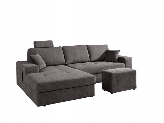 Narożnik LEWY ALICIA + PUFA brązowy ALFA 20 funkcja spania wygodny Głębokość mebla 91 cm