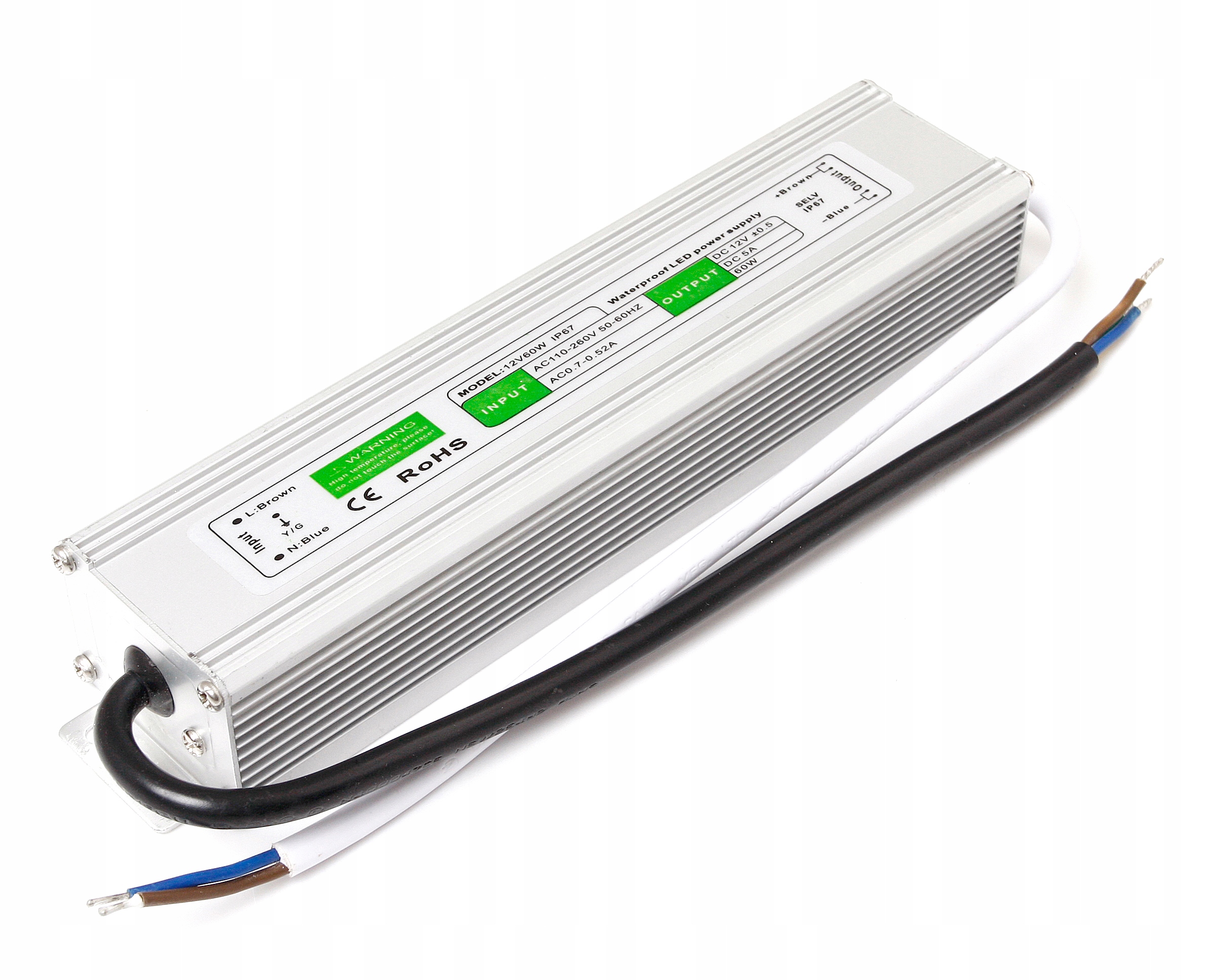 

Zasilacz 12V 60W 5A IP67 Wodoodporny Do Taśm Led