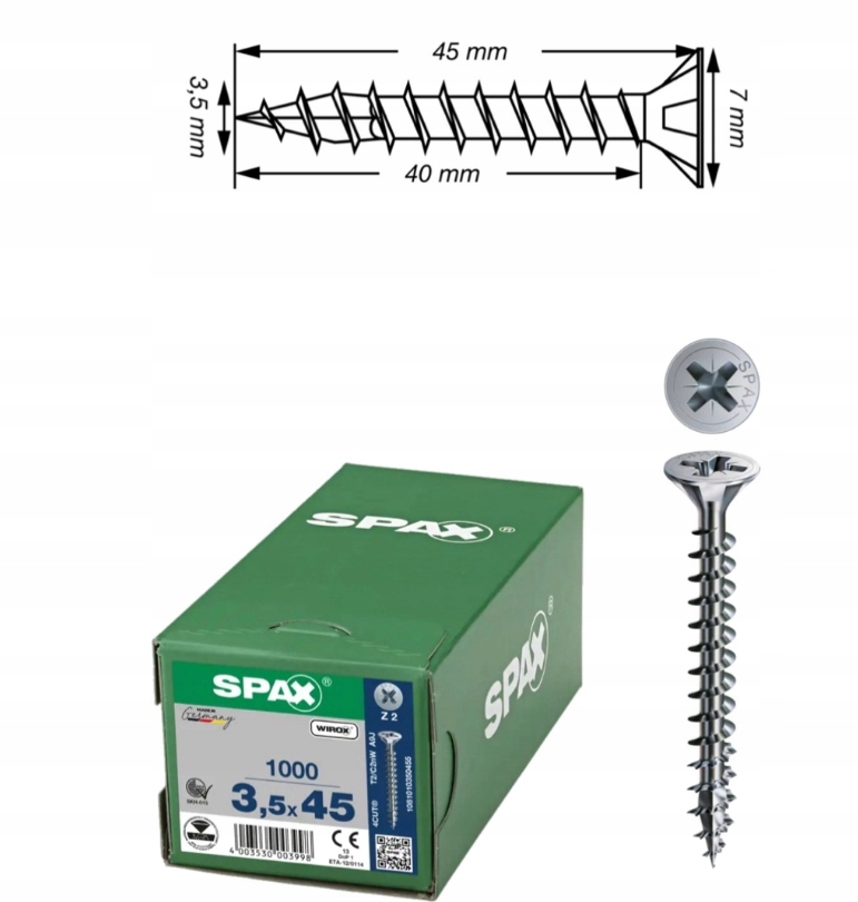 Univerzální šroub do dřeva spax 3.5 x 45 Wirox 1000 ks
