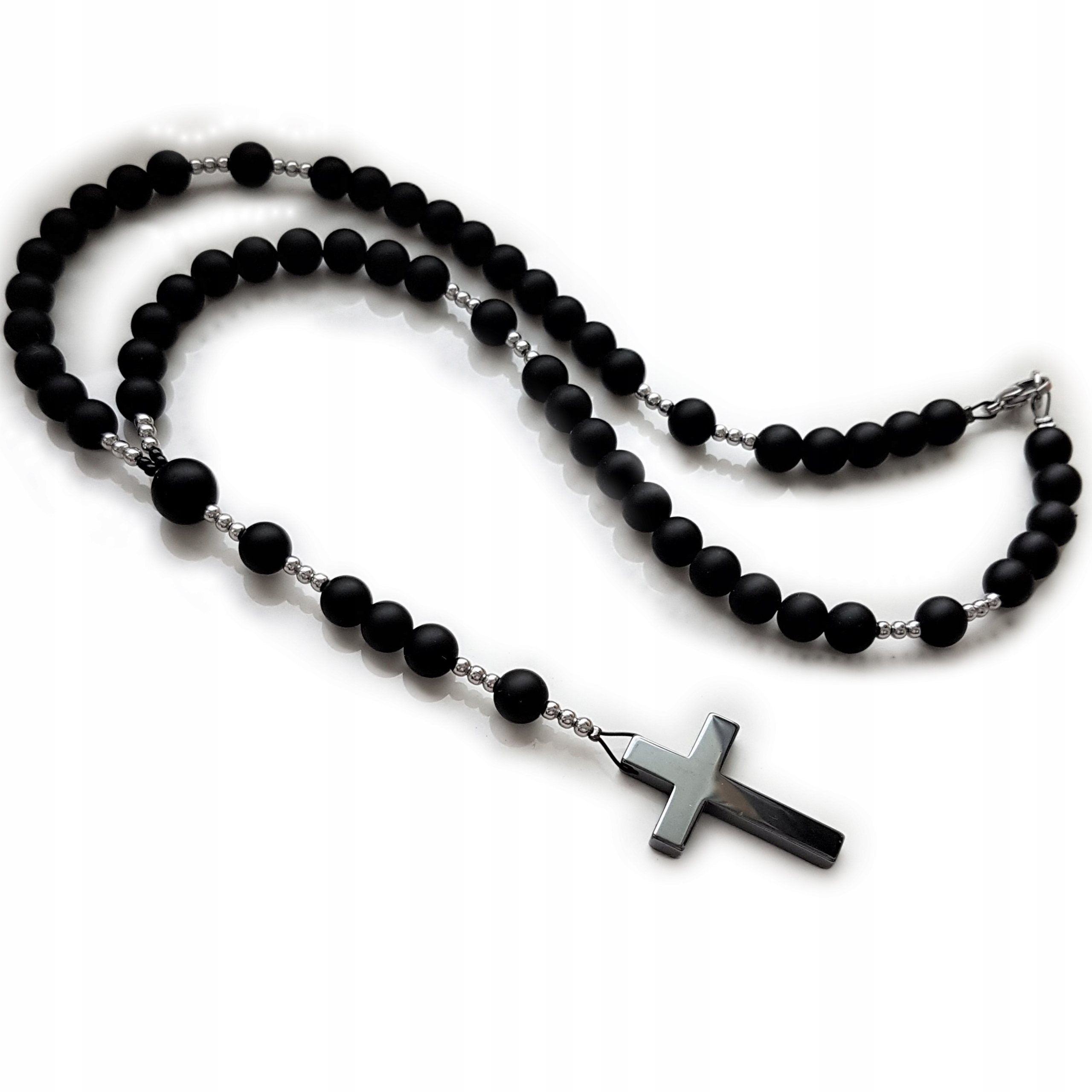 Pánský Elegantní Náhrdelník Růženec Onyx Mat A Ocel Hematit Módní design