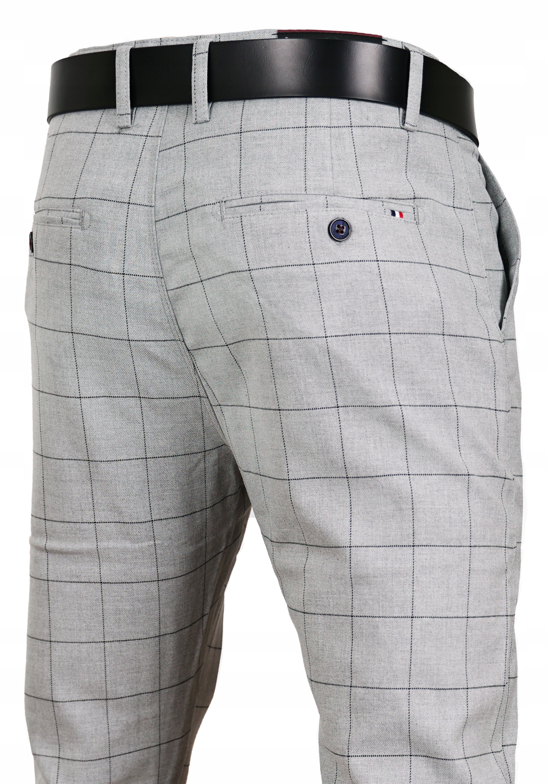 Spodnie Męskie Siwe W Kratę Chinosy Materiałowe Wizytowe W36 L32