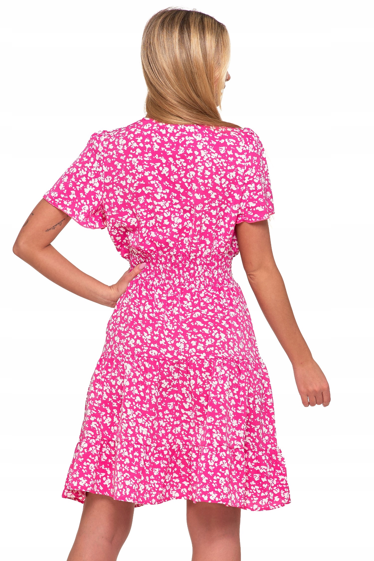 SUKIENKA DAMSKA LETNIA ROZKLOSZOWANA Z RĘKAWEM MOTYLKOWYM MODNA MORAJ R.S Rękaw krótki rękaw