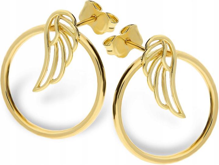 Náušnice zlaté 585 křídla kroužek tyčinka jako dárek šroubky jako dárek