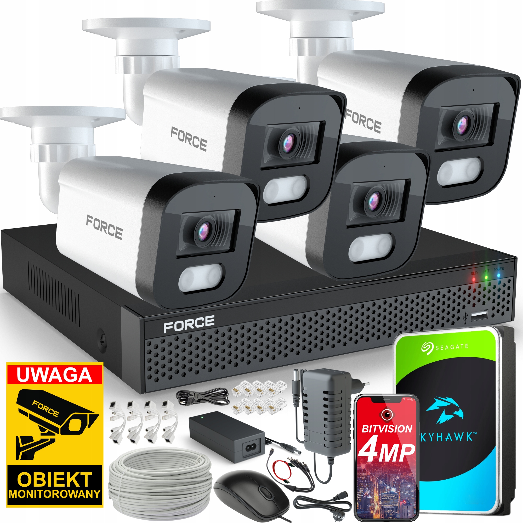 Force Monitorovací sada 4x Ip kamera 4MPx 2K Aplikace Disk 1TB