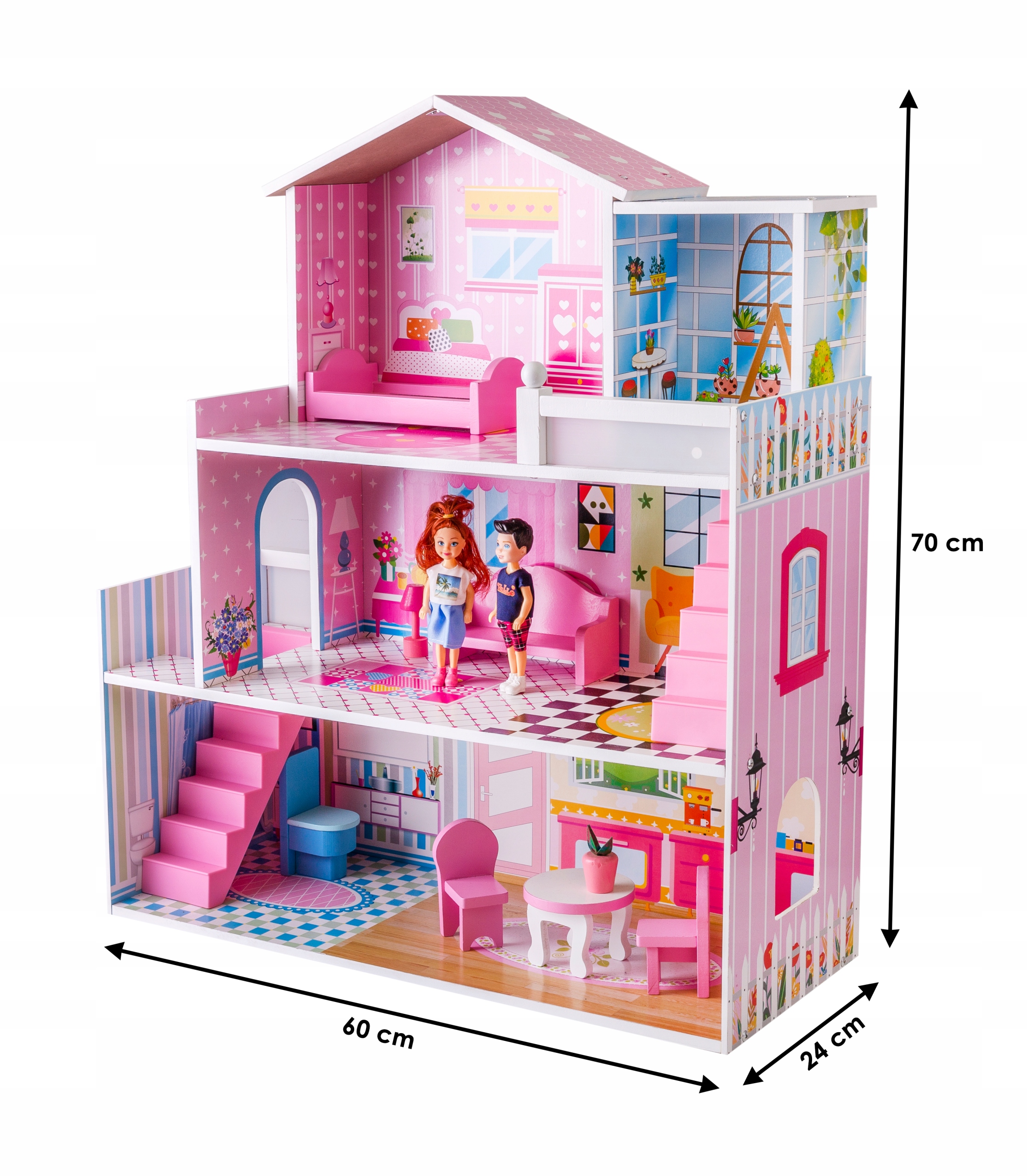 DREWNIANY DOMEK DLA LALEK DO WYS.18 CM Materiał drewno plastik płyta MDF