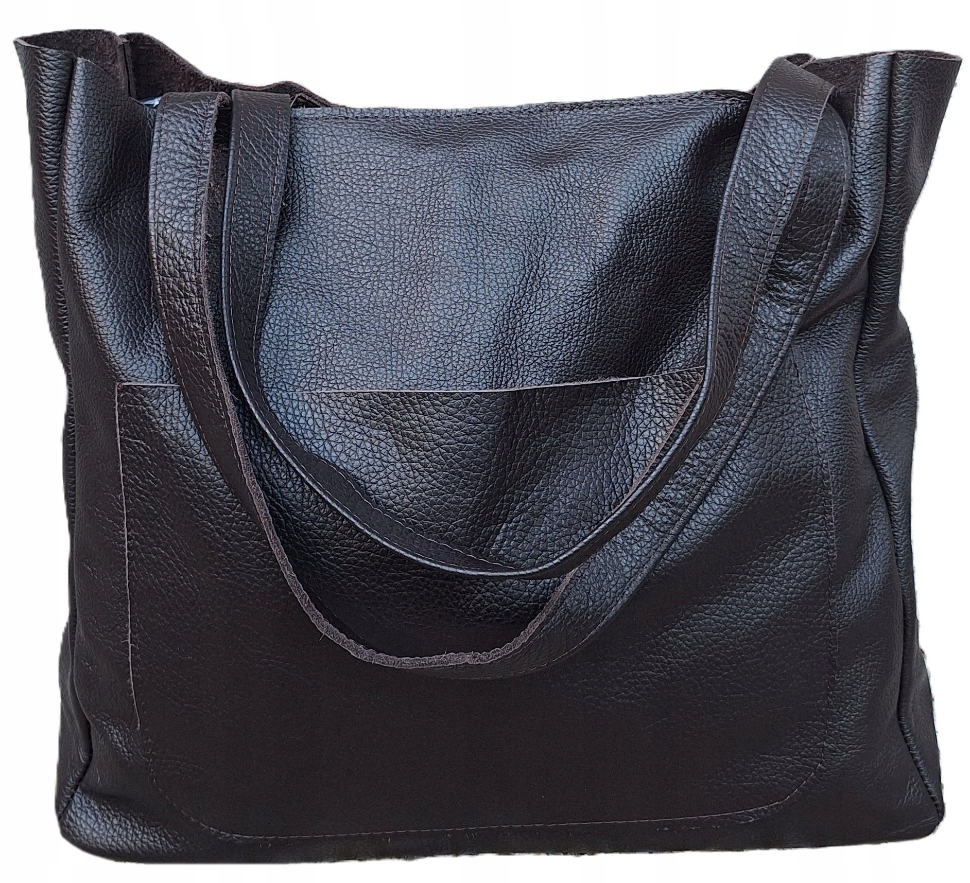 Skórzana Torebka Skóra Naturalna Worek Shopper Vera Pelle Torba Czekolada