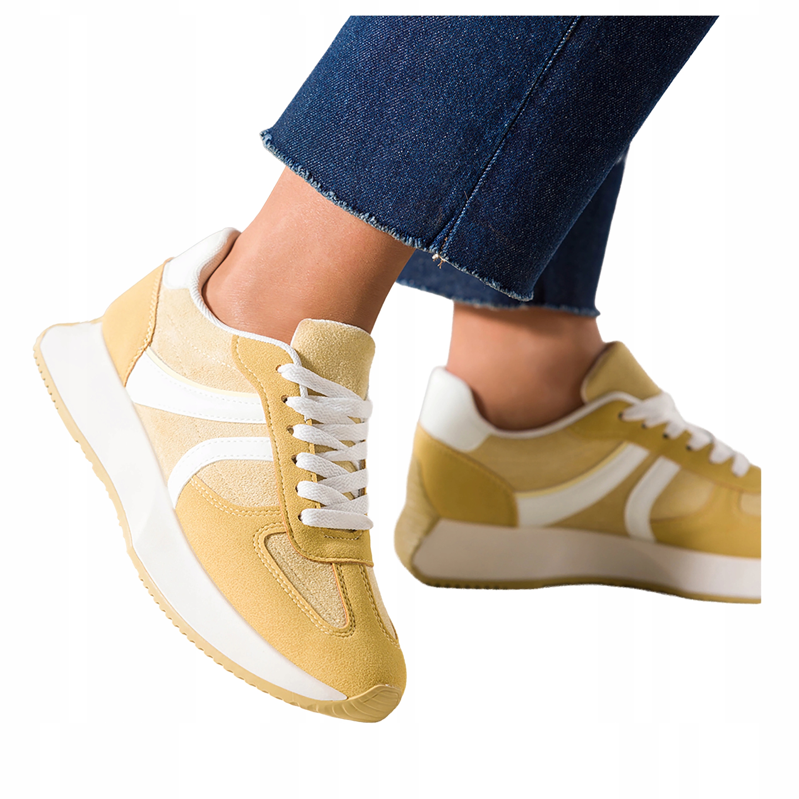 Žluté dámské Sneakersy Pohodlné na platformě, sportovní šněrovací, velikost 40