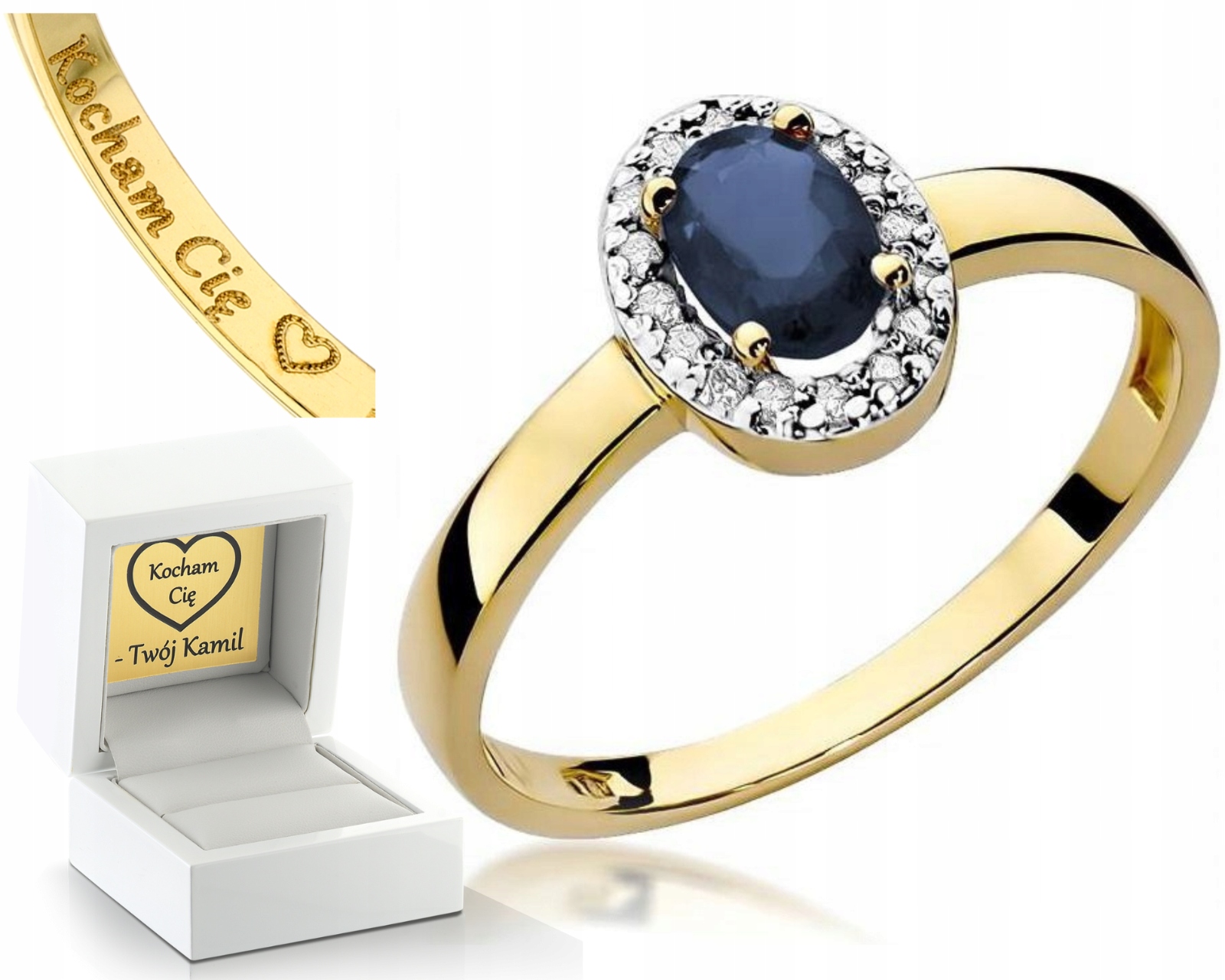 Zlatý Prstýnek Safírového Briliantu Gravírování Bonus