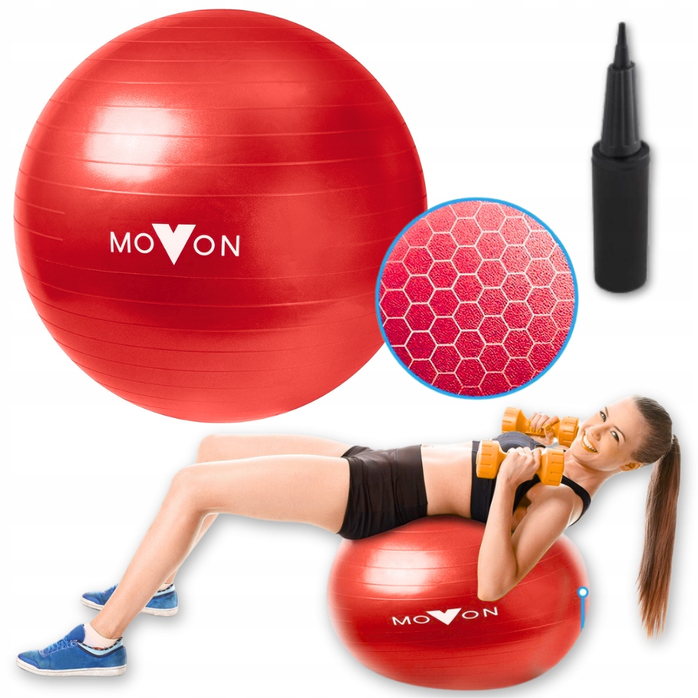Piłka Fitness 55CM Czerwona Pompka Rehabilitacyjna Gimnastyczna Z Pompką