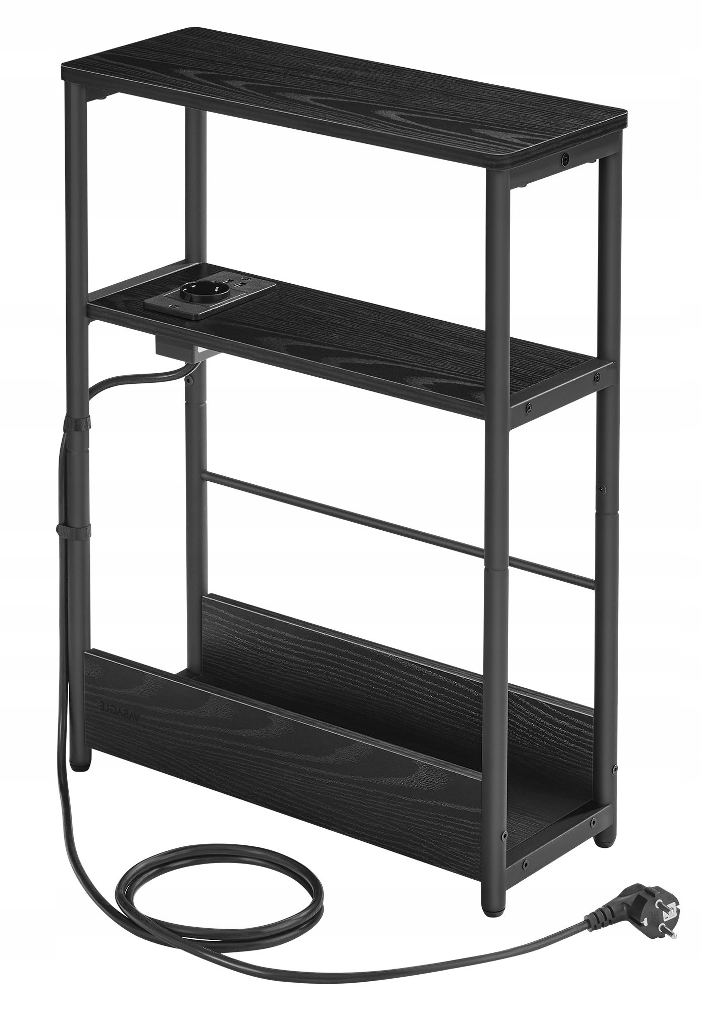 Úzká noční stolek s funkční napájecí lištou, černá