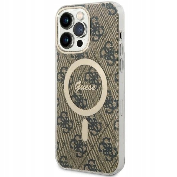 Etui Guess 4G MagSafe na iPhone 14 Pro Max brązowe