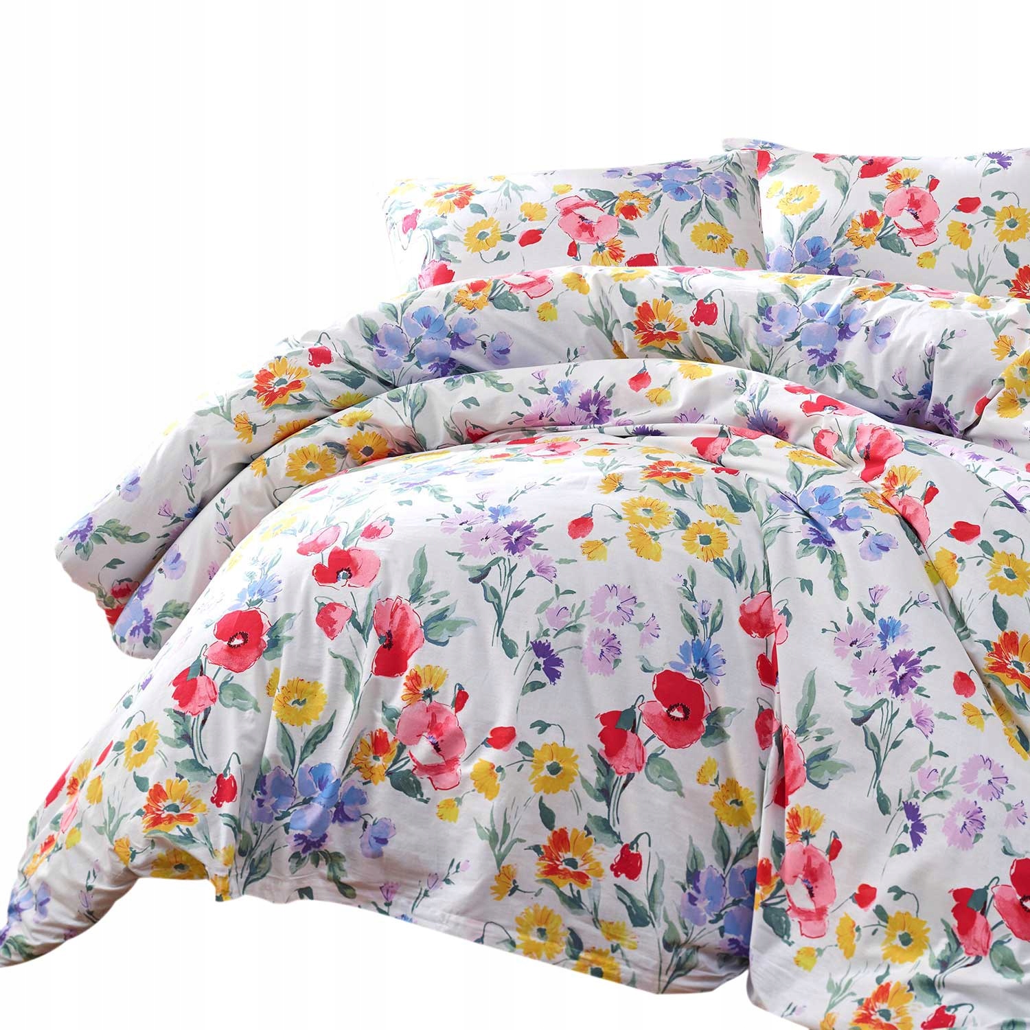 Pościel bawełniana 220x200 Cottonlove kwiaty łąka biała kolorowa