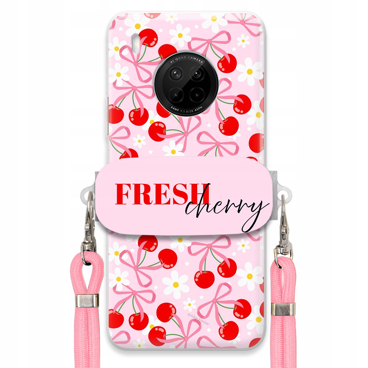 Pouzdro pro Huawei Y9a Case Držák Šňůrka Růžová Cherry Třešničky Mašličky