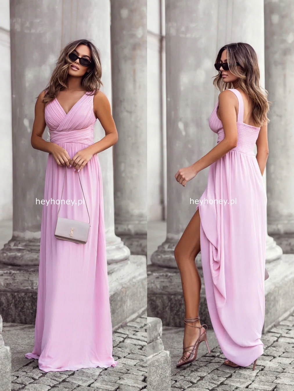 Šaty maxi na ramínka Světle růžová Pamela L