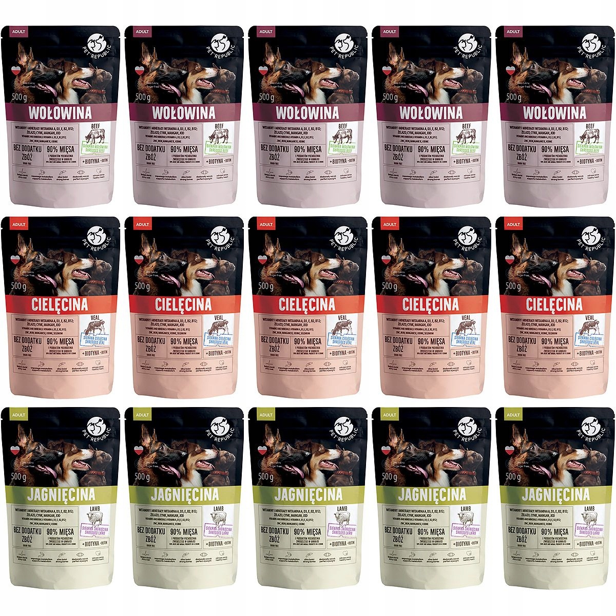 Levně Vlhké krmivo v sáčcích PetRepublic 15 x 500 g s vysokým obsahem masa