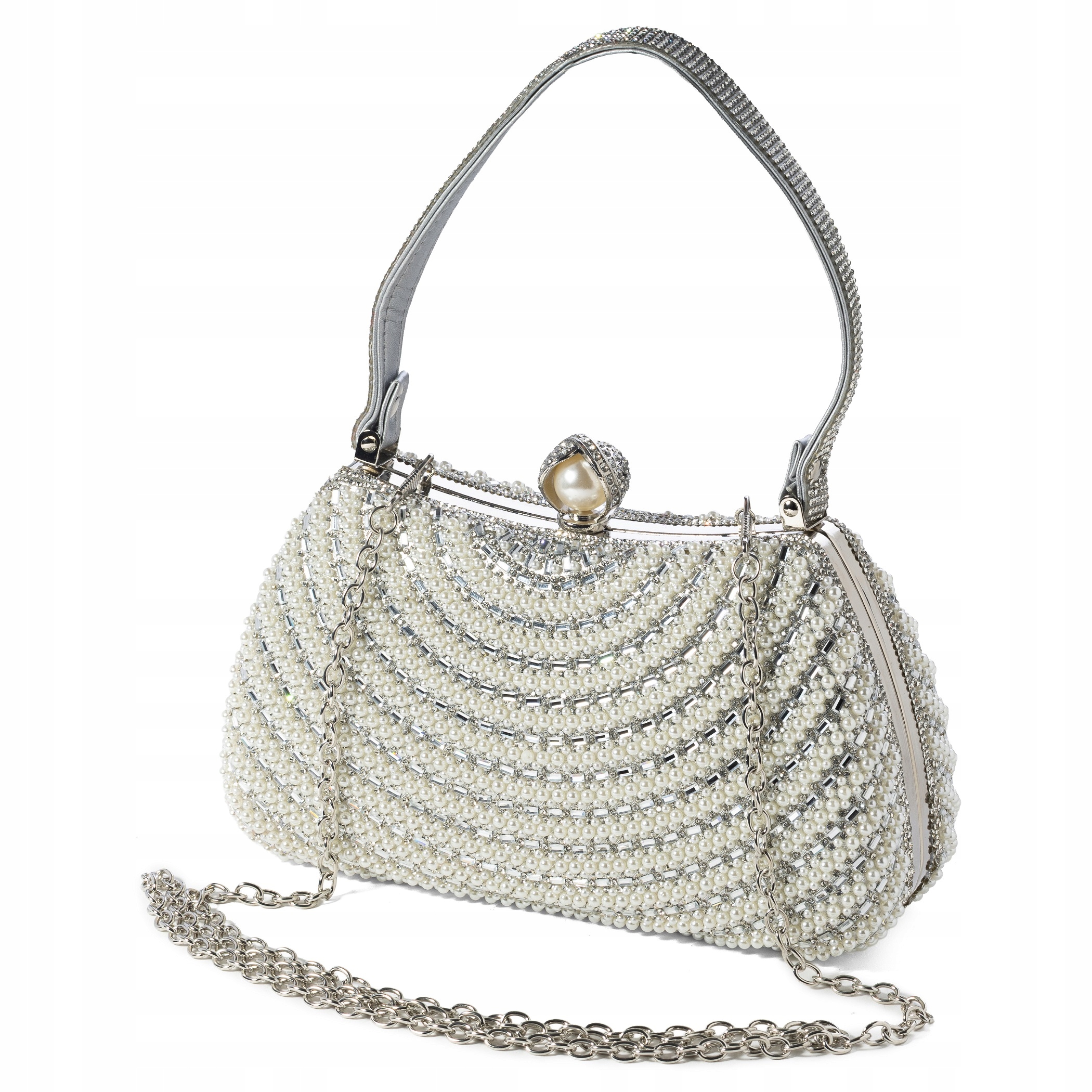 Společenská kabelka psaníčko stříbrná dámská psaníčko křišťály perličky