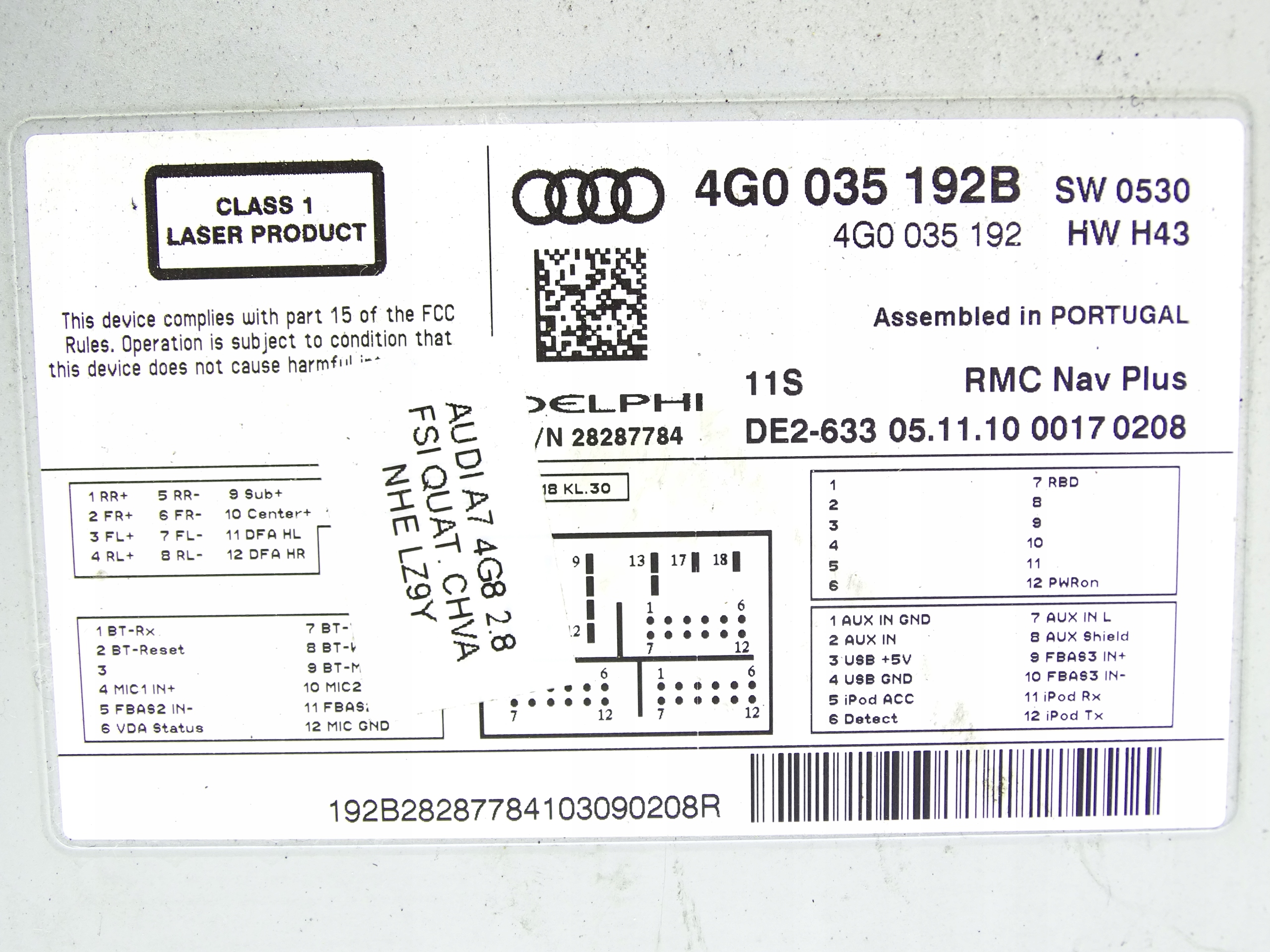 player MULTIMEDIA MMI SD AUDI A6 C7 A7 4G0035192B