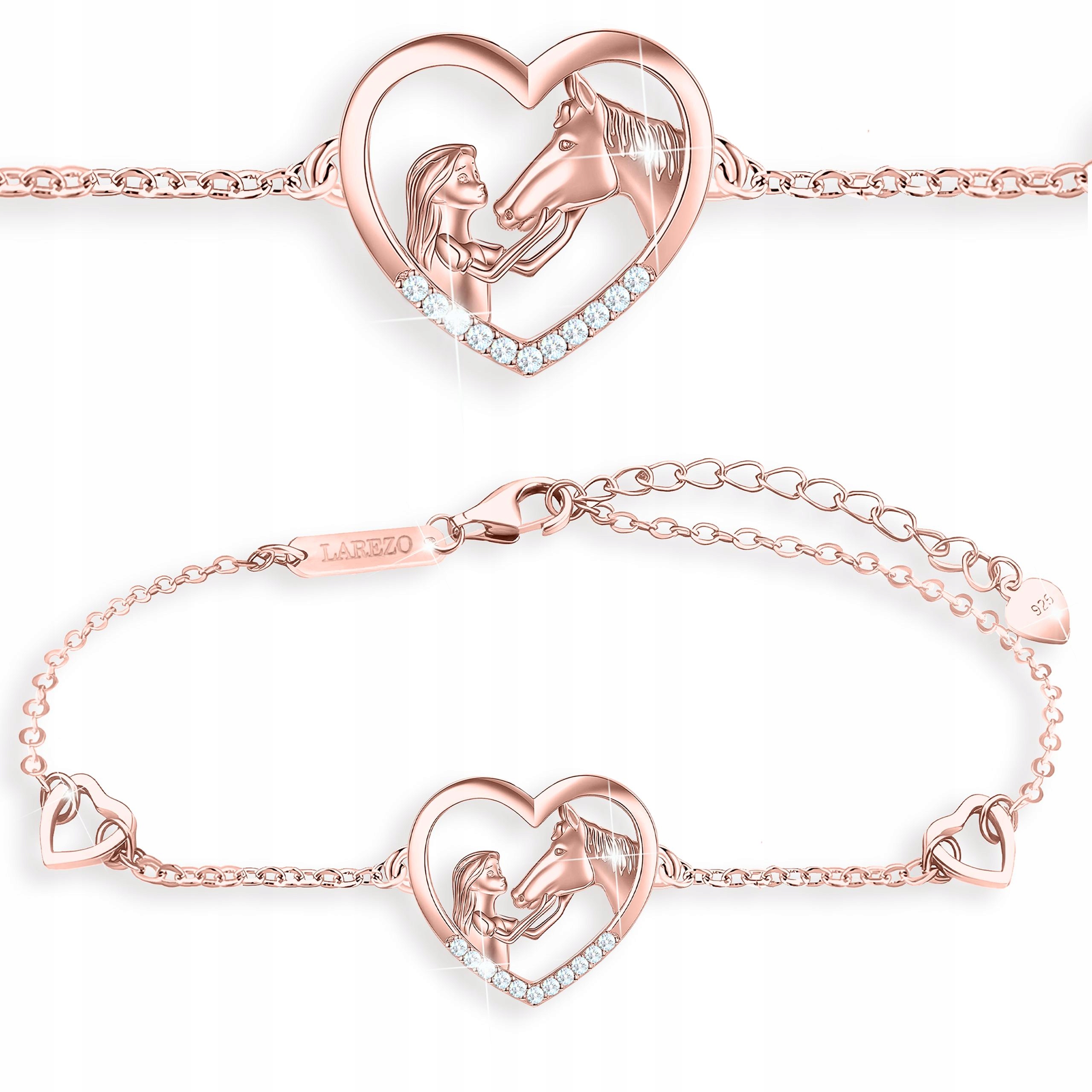 Náramek Pozlacené srdce Dívka s koněm a zirkony Stříbro 925