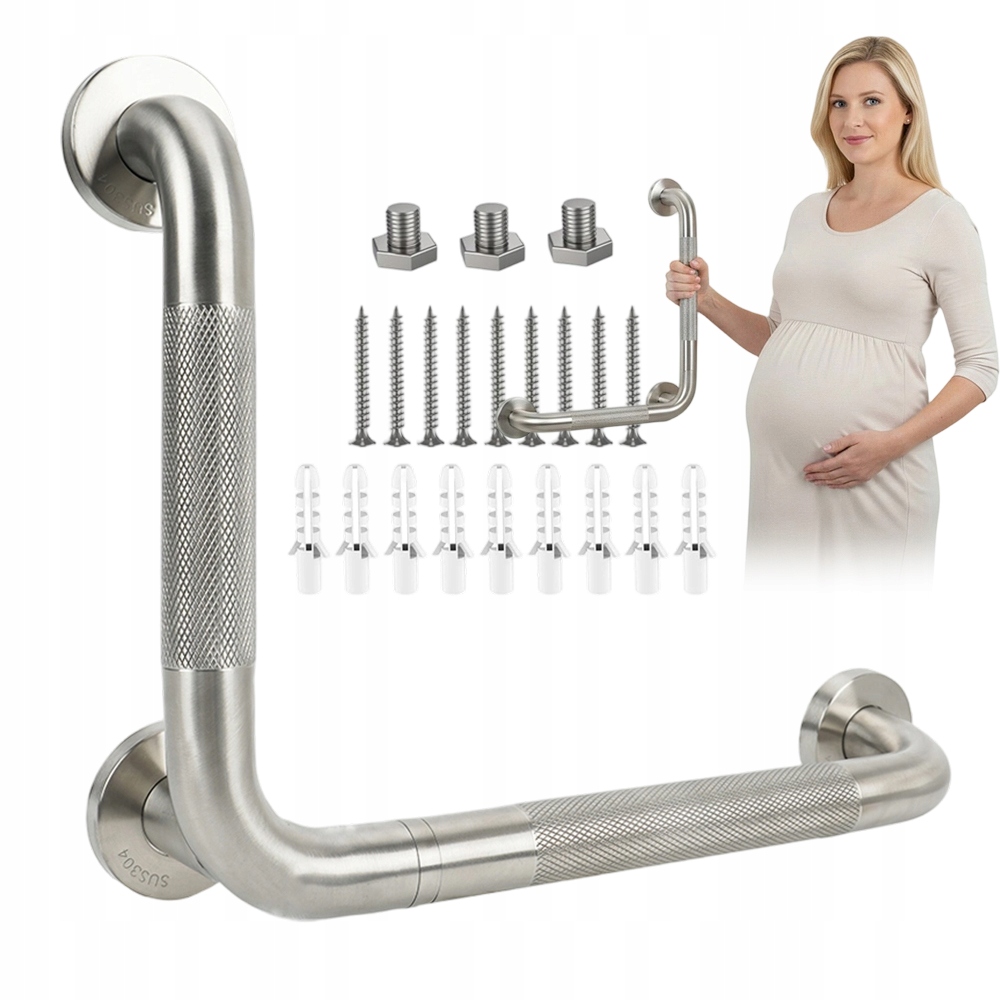 Uchwyt Łazienkowy Kątowy 90° Ze Stali Nierdzewnej Srebrnej Antypoślizgowa