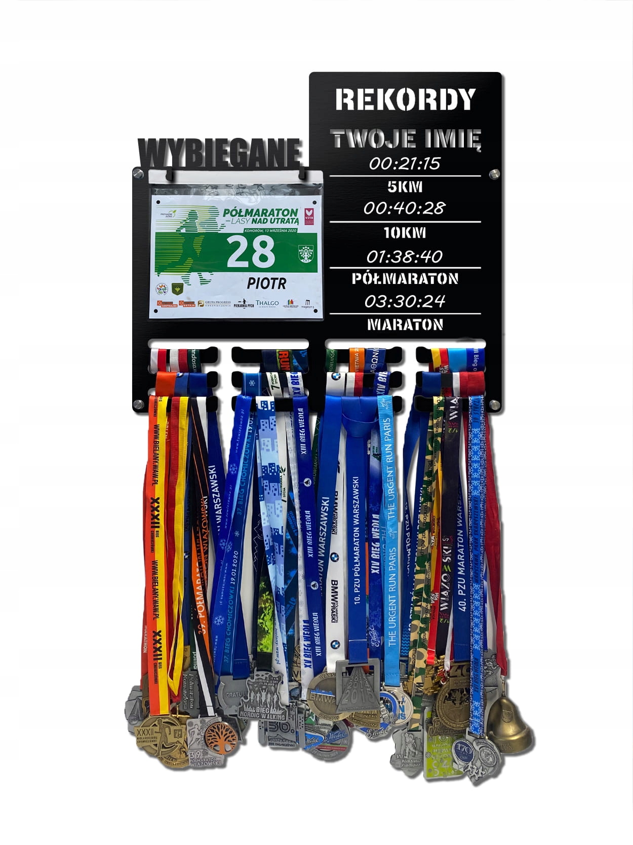 Wieszak na medale i numery startowe Rekordy Run twoje imię 345.1