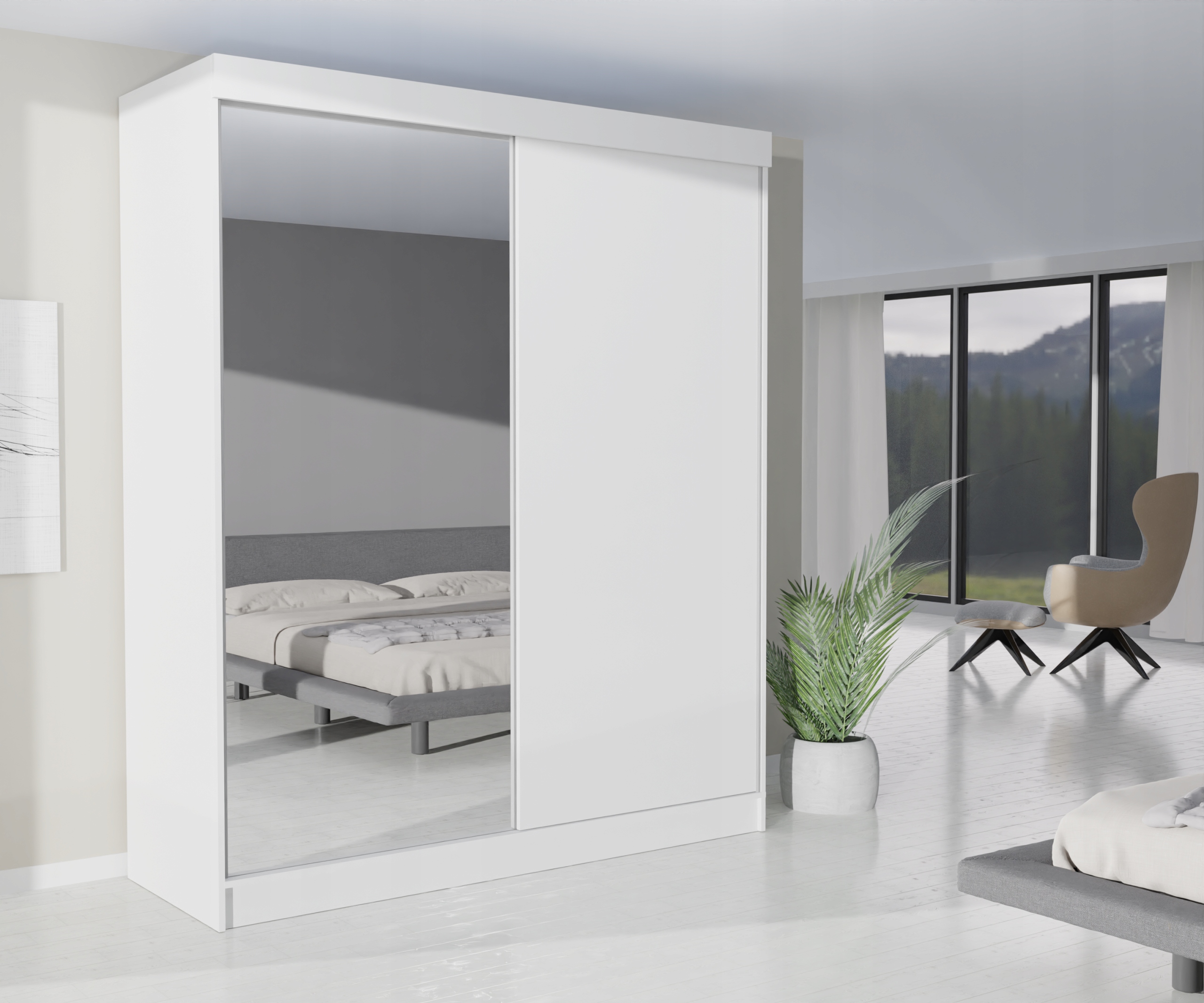 SZAFA PRZESUWNA GARDEROBA - BERNO 2D 140CM BIAŁA PRZESUWNA LUSTRO PŁYTA Kod producenta Niskabiałalustropłyta