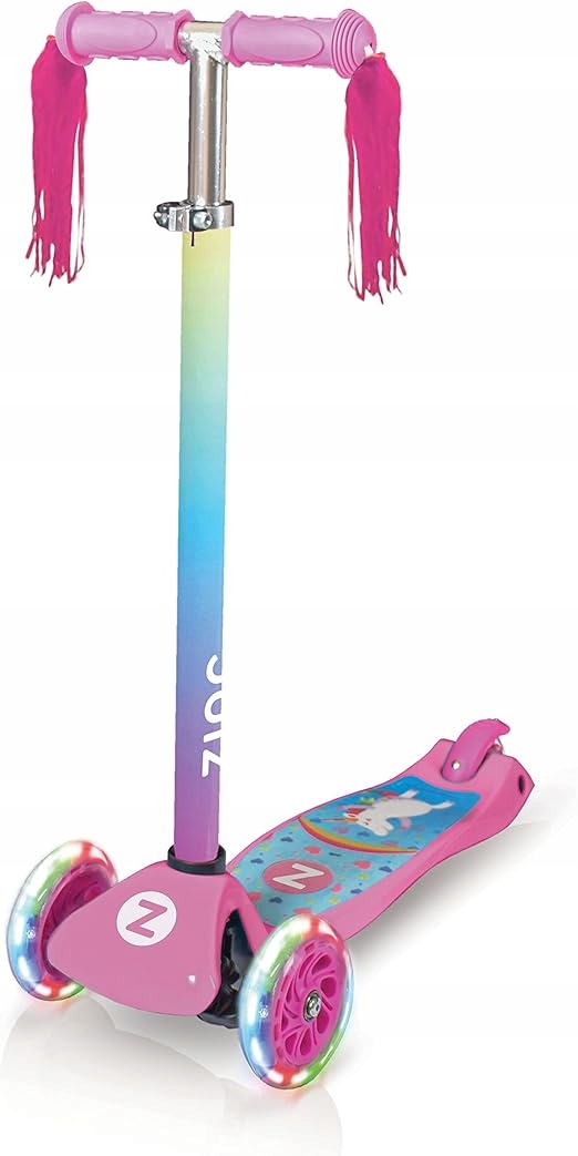 Hulajnoga Trójkołowa dla Dzieci 3+ Led Regulowana Różowa Stabilna