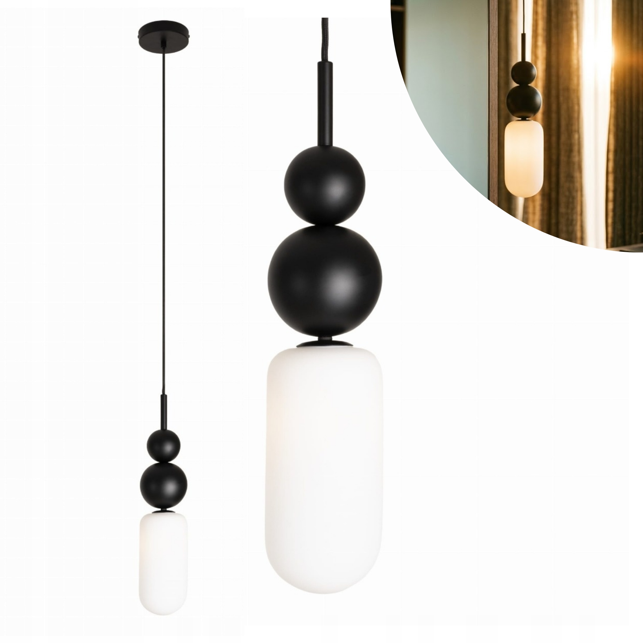 Lampa wisząca designerska czarne kule szklany klosz 1xG9 Maxlight