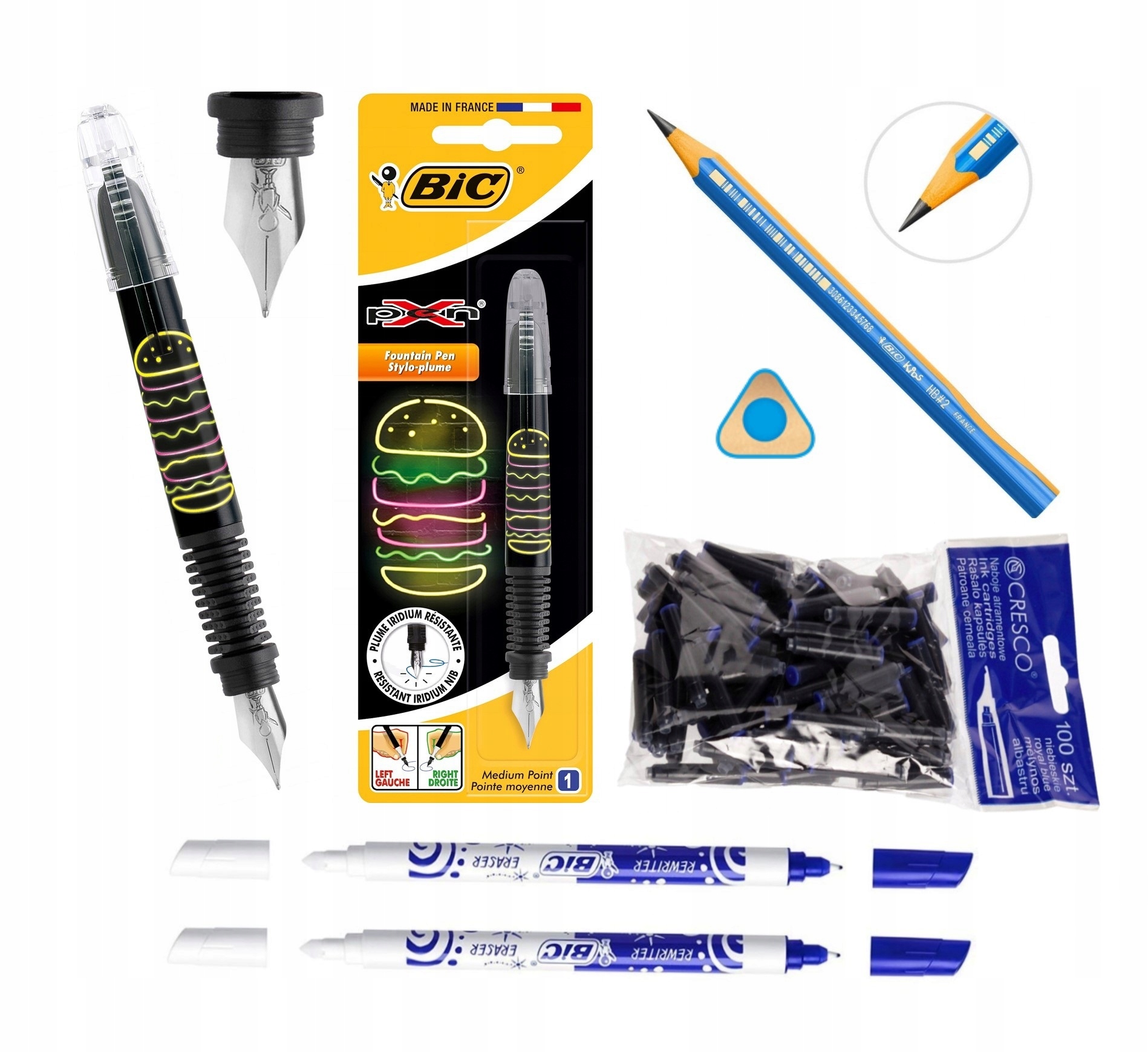 

Zestaw do nauki pisania pióro naboje zmazik ołówek