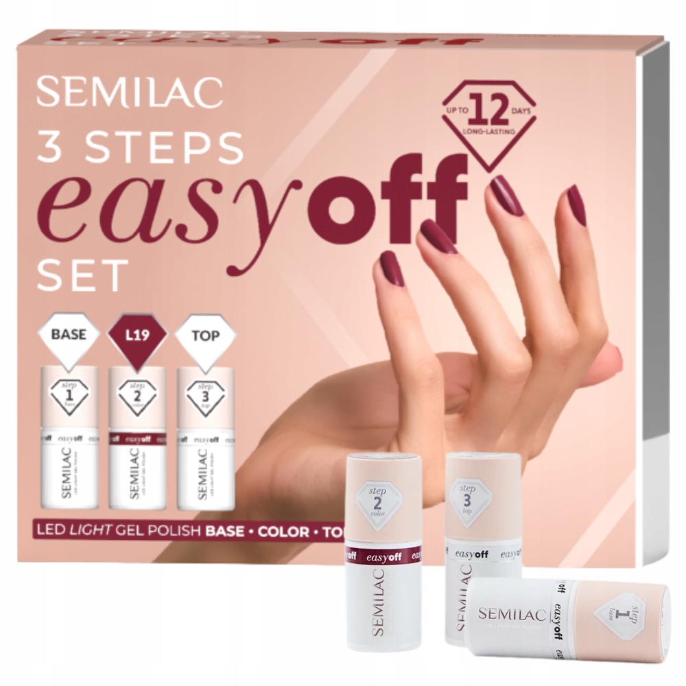 Semilac 3Steps Easy Off Set Sada na hybridní nehty Základna Top Lak