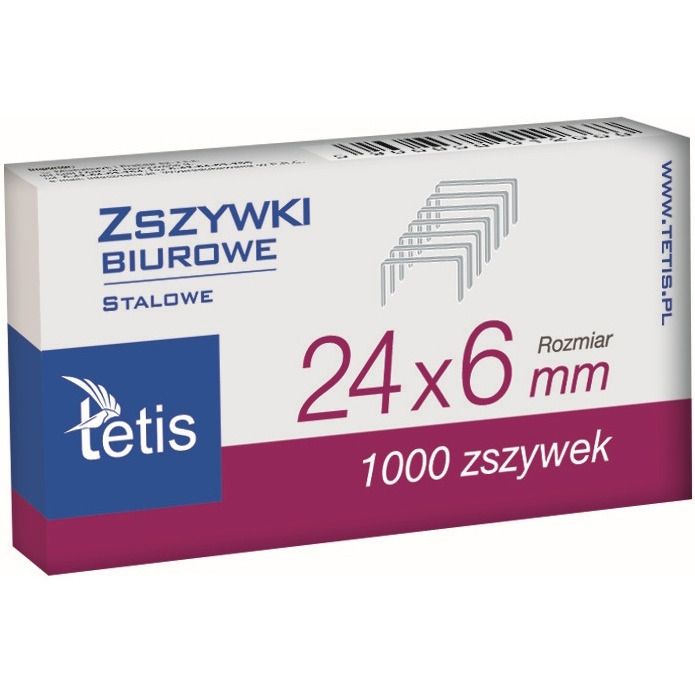 

Zszywki biurowe 24/6 1000szt Standardowe Tetis
