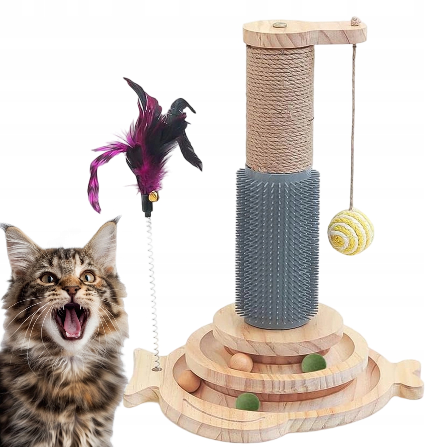 Hračka Pro Kočky S Kuličkovými Dráhami, Sloupkem A Peřím