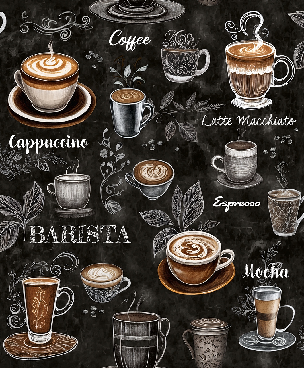 Černá tapeta do kuchyně káva šálky kávy barista espresso tapety