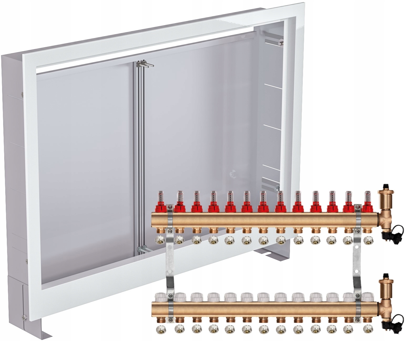 Rozdělovač pro podlahové vytápění 13 Pex Spojky Podomítková Skříňka