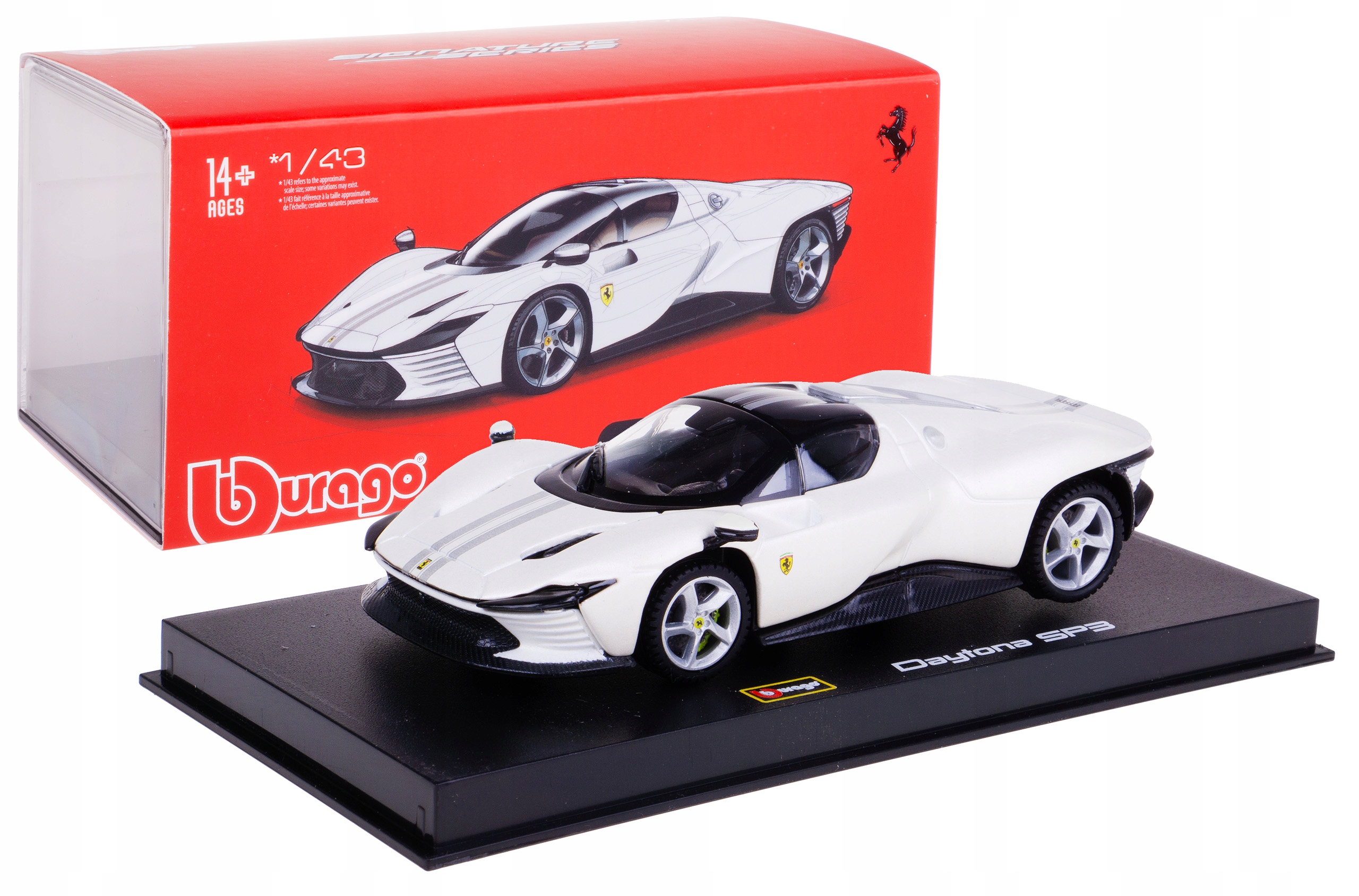 Ferrari Daytona SP3 Model Bburago 1:43 Box Signature Bílý
