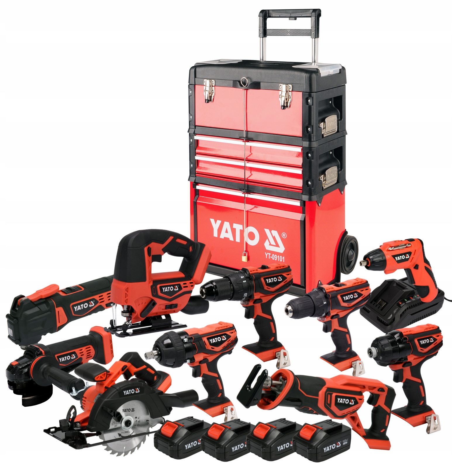 ZESTAW NARZĘDZI AKUMULATOROWYCH 18V + 4 AKU 25 ELE Marka Yato