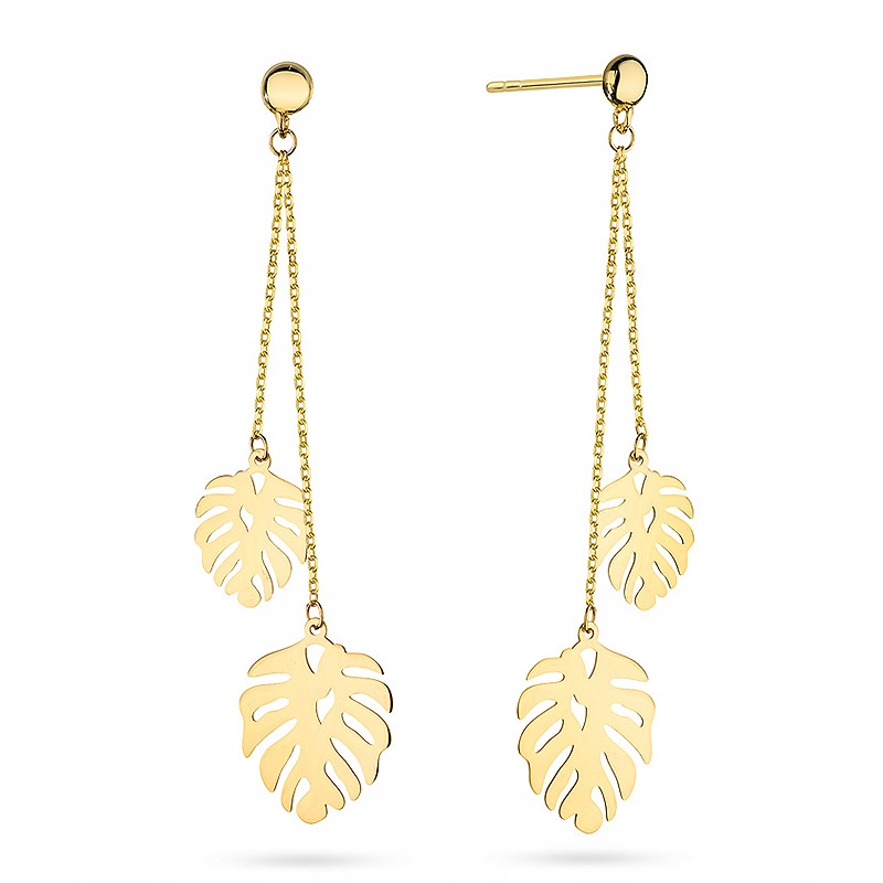 Závěsné Zlaté Náušnice pr. 585 List Monstery 14k