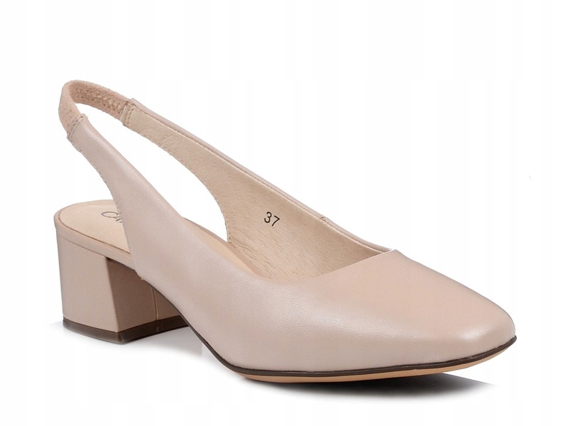 Czółenka damskie beżowe niski obcas skórzane bez pięty Caprice 29500 38