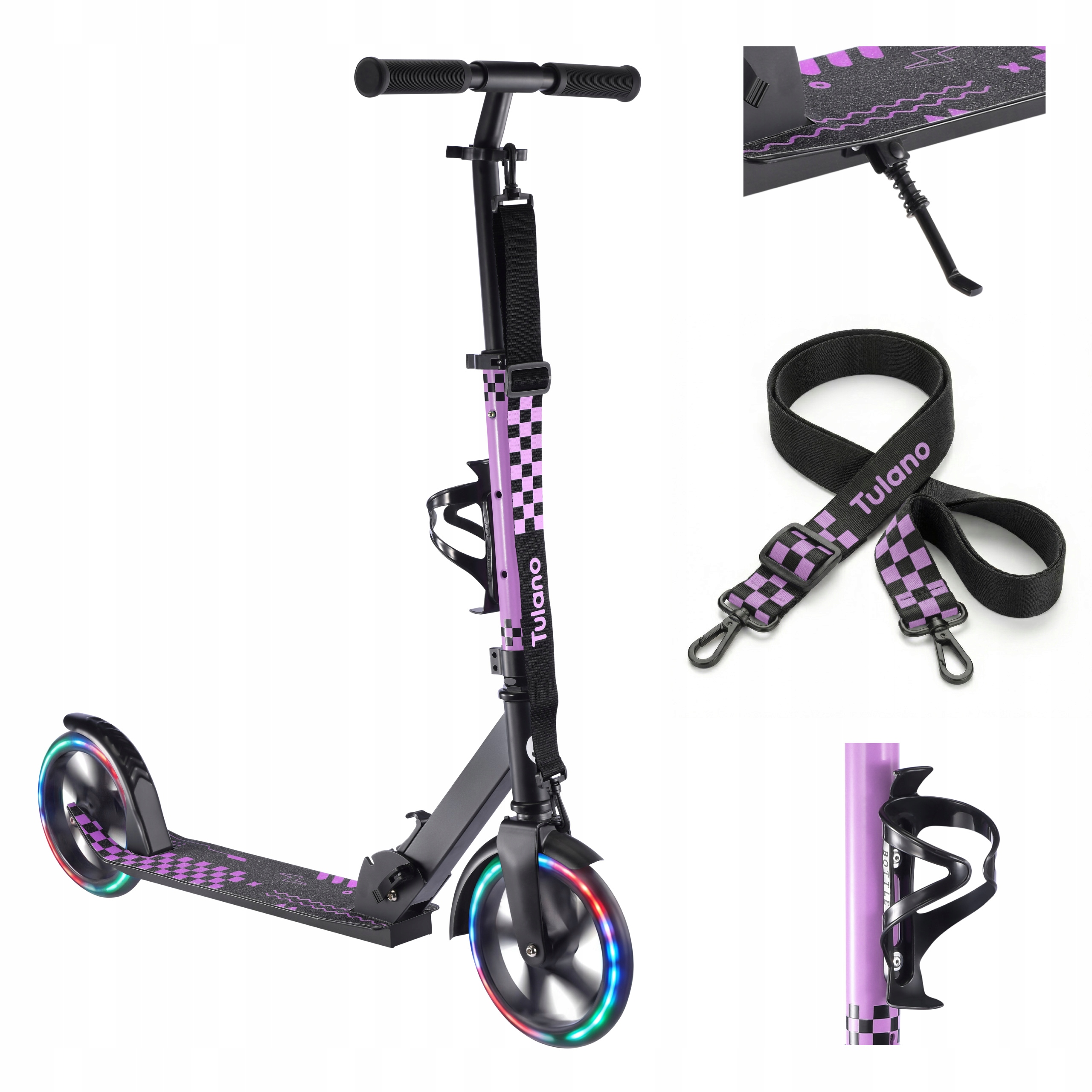 Hulajnoga dla dzieci młodzieży Tulano miejska pixel fiolet Led składana 7l+
