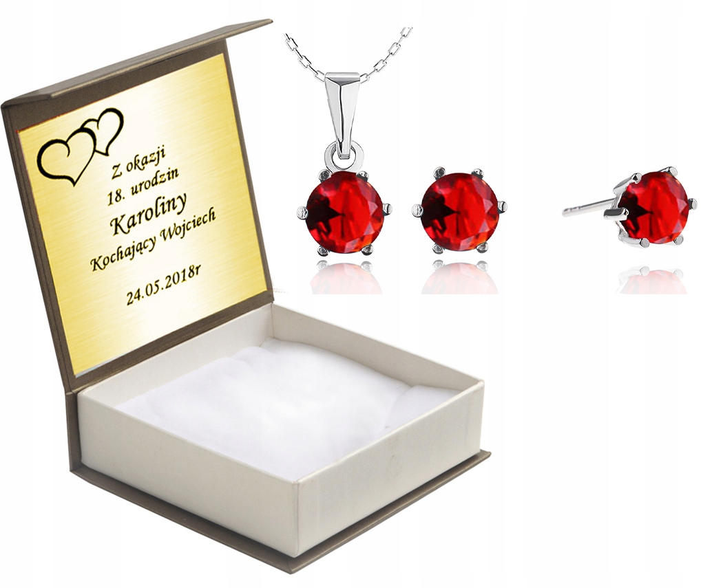 

Komplet Biżuterii Z Czerwonymi Cyrkoniami + Grawer