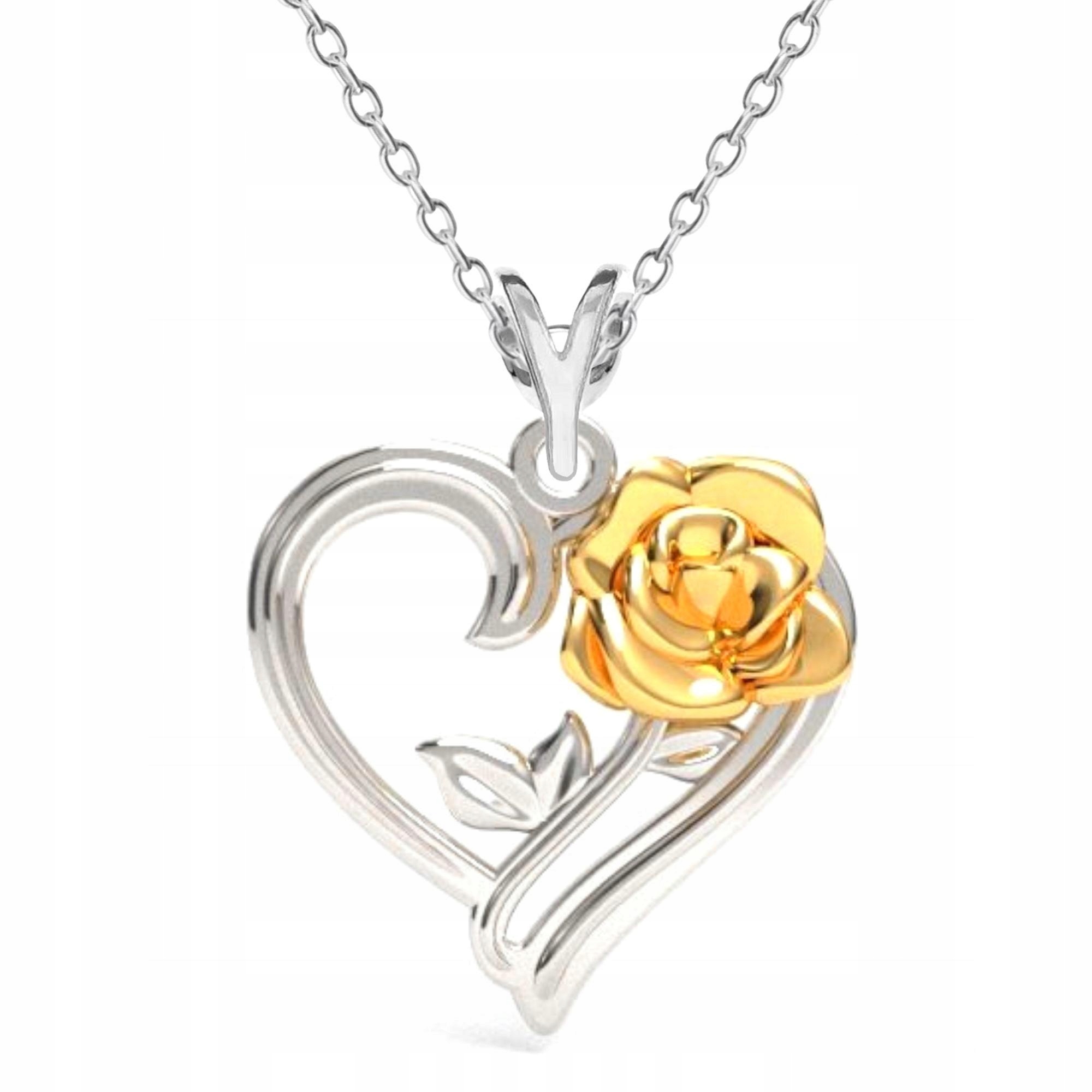Stříbrný náhrdelník Srdce Pozlacená Růže Růžička Srdíčko Květina Stříbro 925